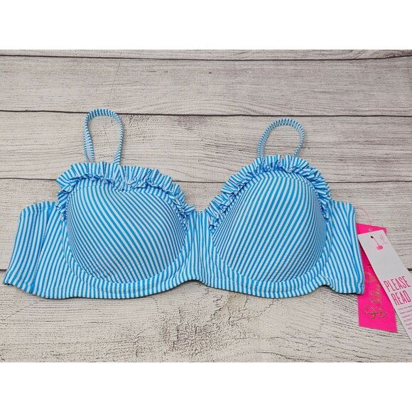 NWT Lilly‎ Pulitzer Leven Ruffle Bikini Top in Cumulus Blue Size 10 - Picture 1 of 3